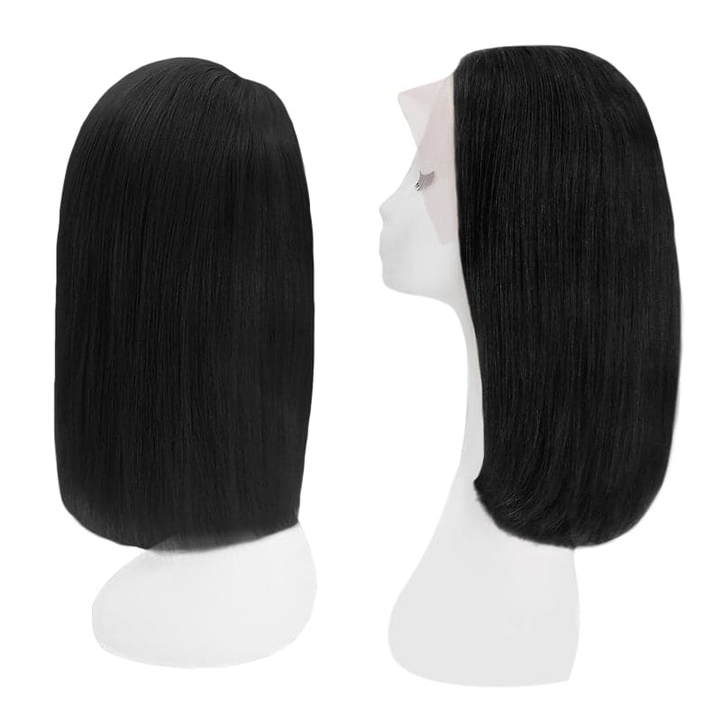 Lace Front 13x4 Human Hair Wigs Bob Straight Natural Black Side Parted E-LITCHI Hair