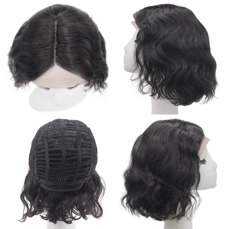 Wavy Human Hair Lace Wigs Shoulder Length Jet Black