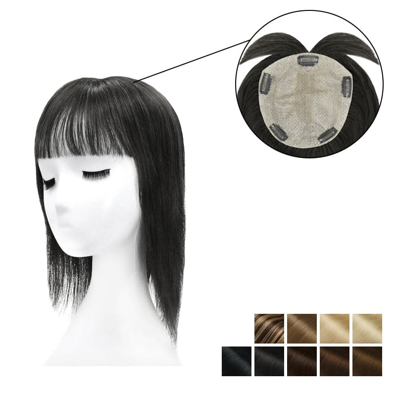 Human Hair Topper With Bangs 15*16cm Base All Shades E-LITCHI