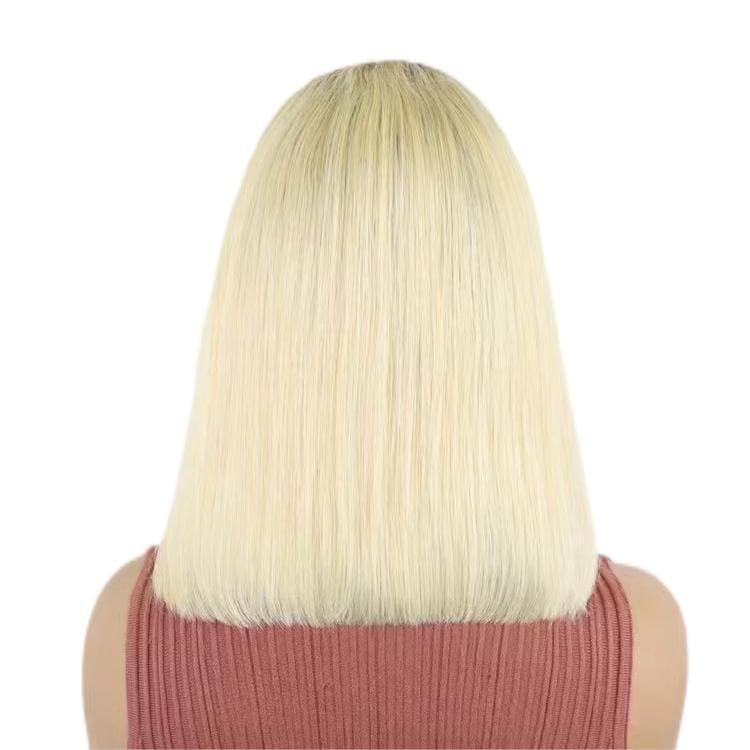 Short Bob Wigs Human Hair 13X4 Lace Front Glueless Straight Medium Brown Ombre Bleach Blonde E-LITCHI Hair