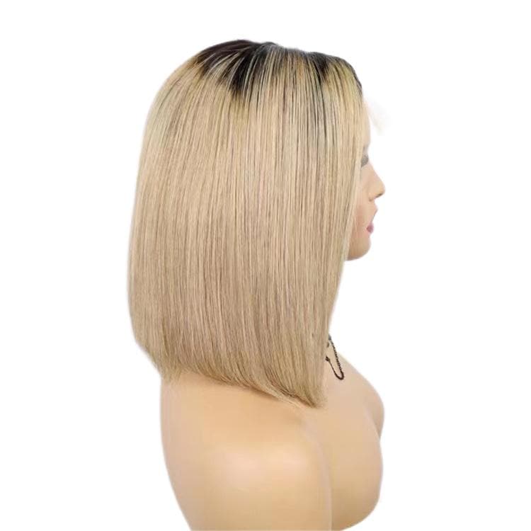 Short Bob Wigs Human Hair 13X4 Lace Front Glueless Straight Black Ombre Ash Blonde E-LITCHI Hair