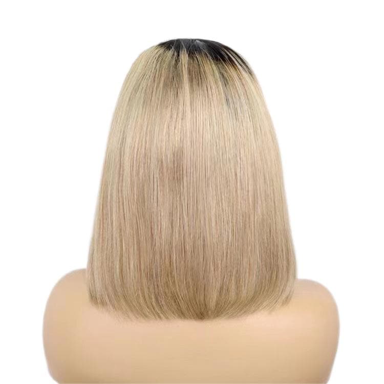 Short Bob Wigs Human Hair 13X4 Lace Front Glueless Straight Black Ombre Ash Blonde E-LITCHI Hair