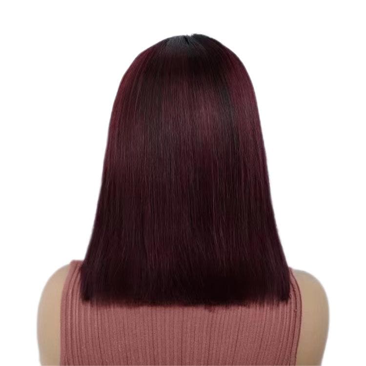 Short Bob Wigs Human Hair 13X4 Lace Front Glueless Straight Black Ombre Burgundy E-LITCHI Hair