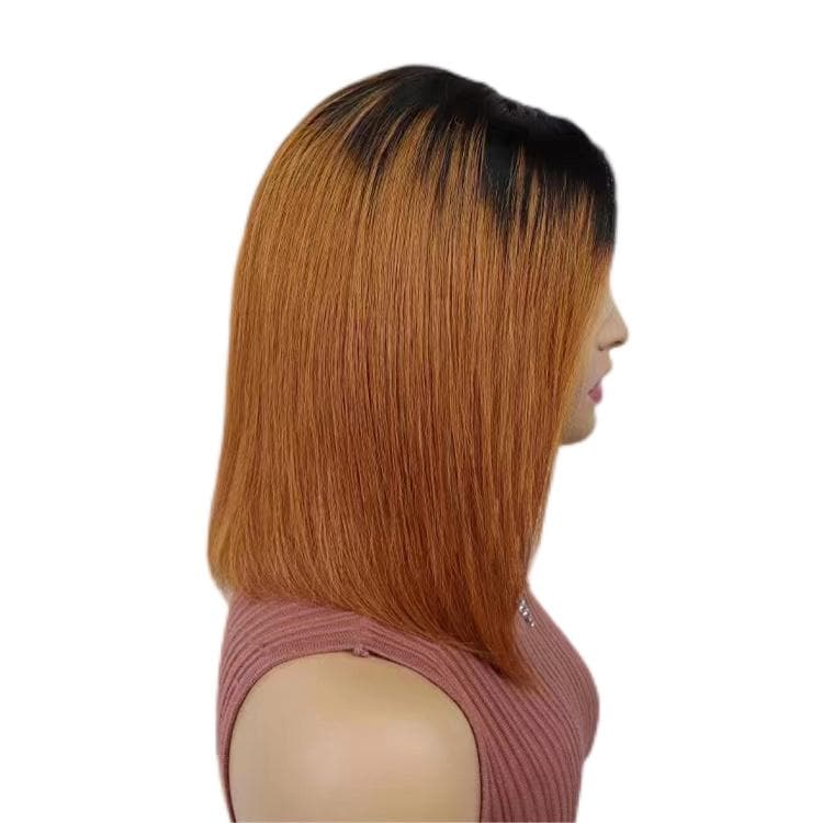 Short Bob Wigs Human Hair 13X4 Lace Front Glueless Straight Black Ombre Light Auburn E-LITCHI Hair