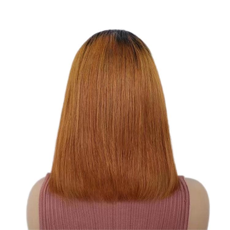 Short Bob Wigs Human Hair 13X4 Lace Front Glueless Straight Black Ombre Light Auburn E-LITCHI Hair
