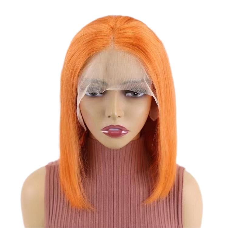 Short Bob Wigs Human Hair 13x4 Lace Front Straight Middle Parted Hairstyles Orange E-LITCHI Hair