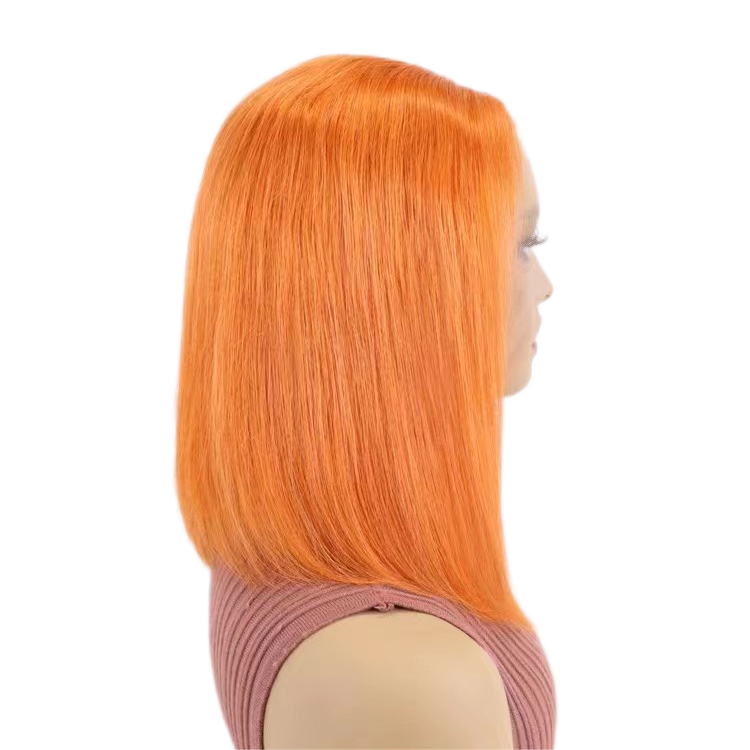 Short Bob Wigs Human Hair 13x4 Lace Front Straight Middle Parted Hairstyles Orange E-LITCHI Hair