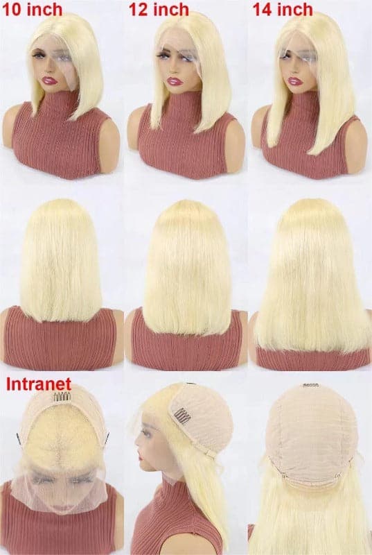 Short Bob Wigs Human Hair 13x4 Lace Front Straight Middle Parted Hairstyles Bleach Blonde E-LITCHI Hair