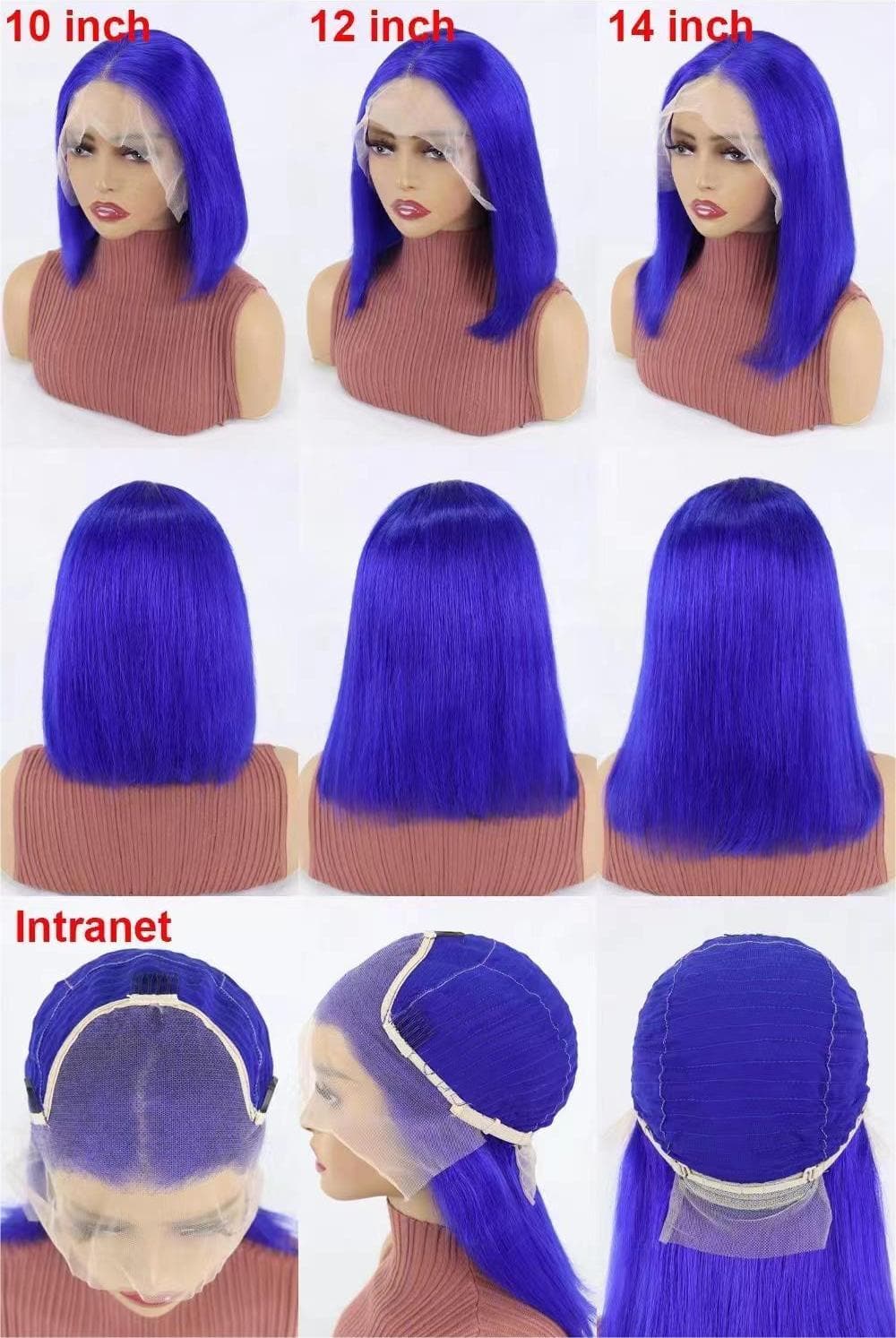 Short Bob Wigs Human Hair 13x4 Lace Front Straight Middle Parted Hairstyles Blue E-LITCHI Hair