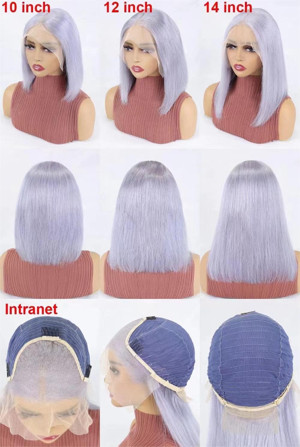 Short Bob Wigs Human Hair 13x4 Lace Front Straight Middle Parted Hairstyles Grey E-LITCHI Hair