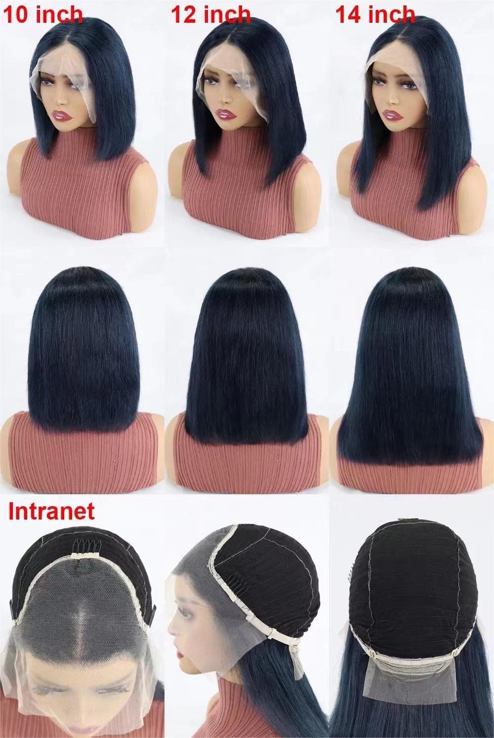 Short Bob Wigs Human Hair 13x4 Lace Front Straight Middle Parted Hairstyles Blackish Green E-LITCHI Hair