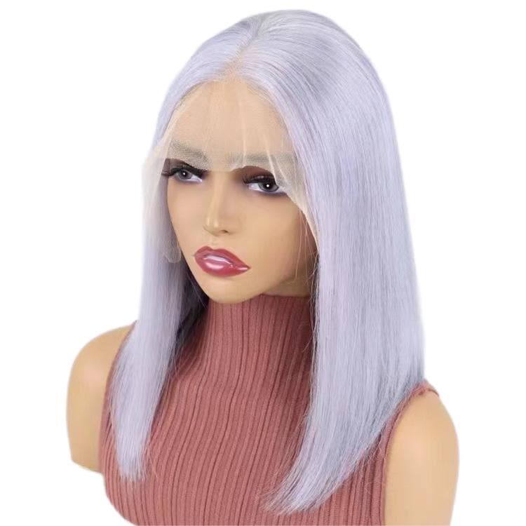 Short Bob Wigs Human Hair 13x4 Lace Front Straight Middle Parted Hairstyles Grey E-LITCHI Hair