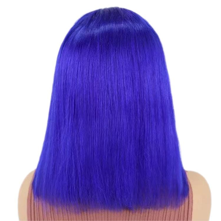 Short Bob Wigs Human Hair 13x4 Lace Front Straight Middle Parted Hairstyles Blue E-LITCHI Hair