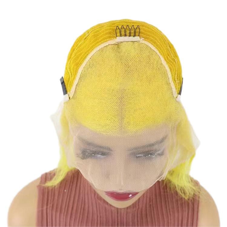 Short Bob Wigs Human Hair 13x4 Lace Front Straight Middle Parted Hairstyles Yellow E-LITCHI Hair