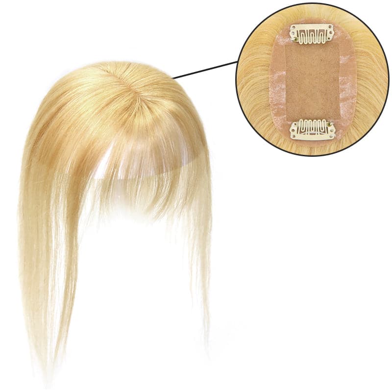 Daisy ︳Human Hair Topper With Bang For Women Thinning Crown 6*9cm Silk Base Natural Blonde E-LITCHI