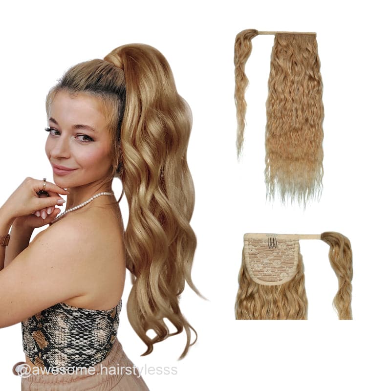Curly Blonde Wrap Around Ponytail Human Hair Extensions E-LITCHI