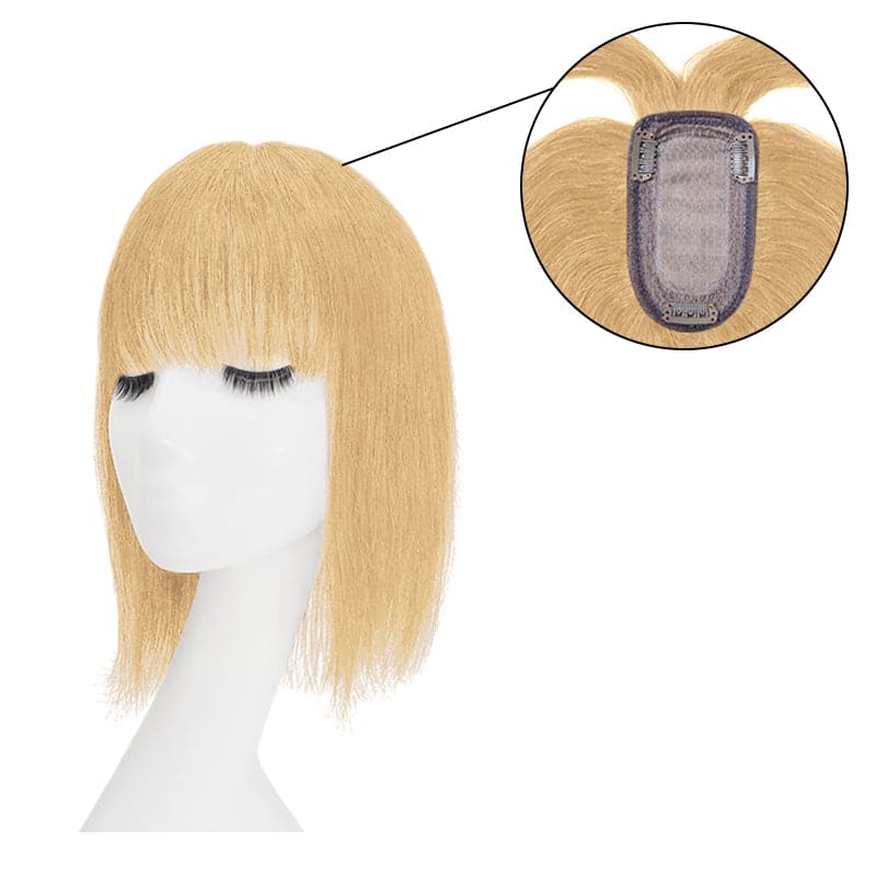 Dark Blonde Human Hair Topper With Bangs For Women Thinning Crown 7*13cm Base E-LITCHI Hair