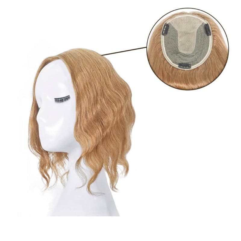 Topper de cheveux humains ondulés blond foncé 13*15 cm, base en soie