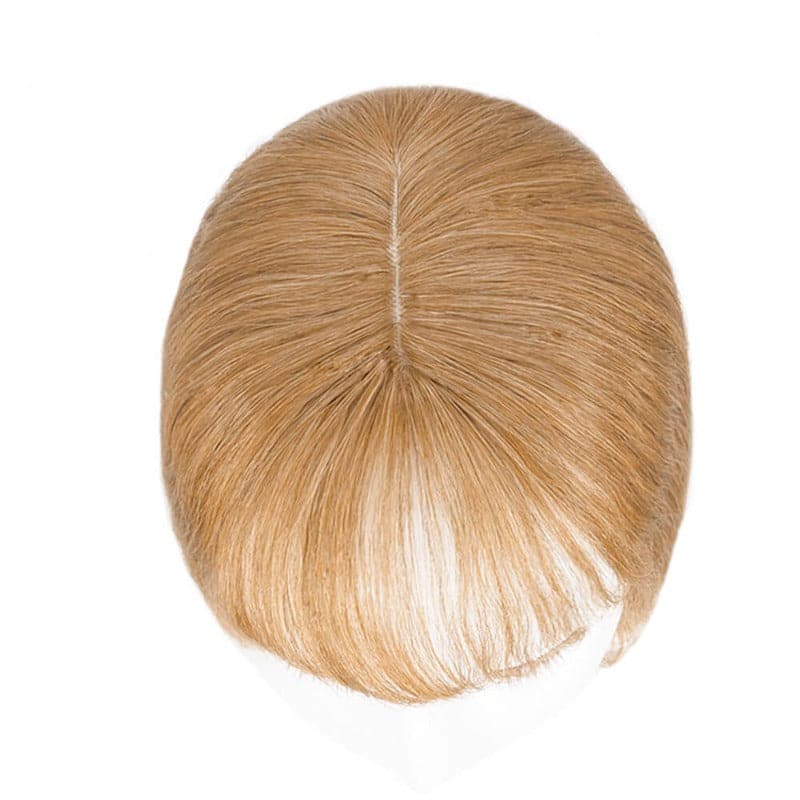 Wavy Human Hair Topper With Bangs For Thinning Hair Dark Blonde 13*15cm Silk Base