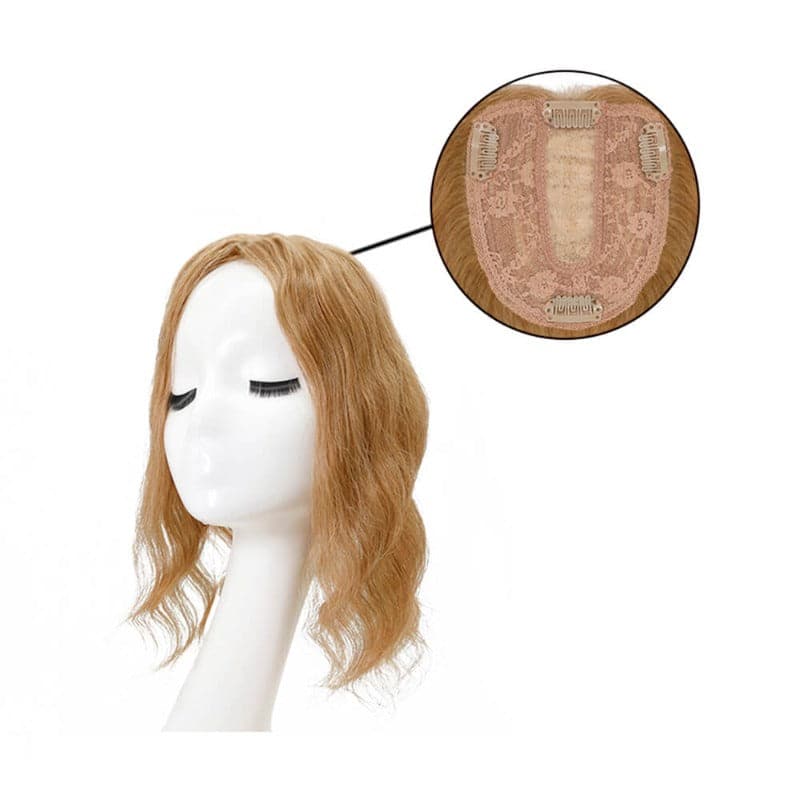Susan – cheveux humains ondulés pour couronne amincissante, Base en soie, blond foncé, 10x12cm