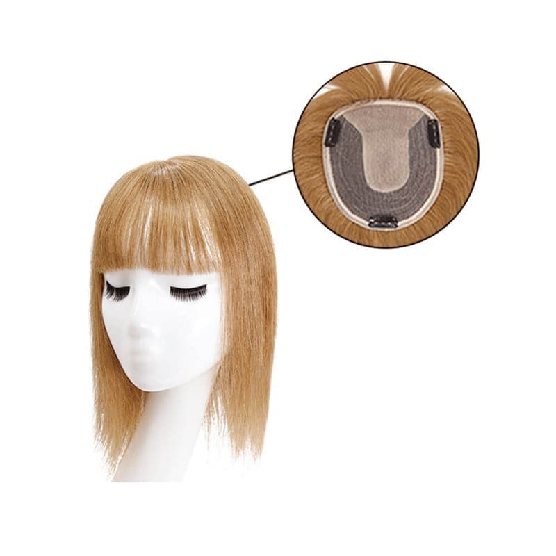 Human Hair Topper With Bangs For Thinning Hair Dark Blonde 13*15cm Silk Base