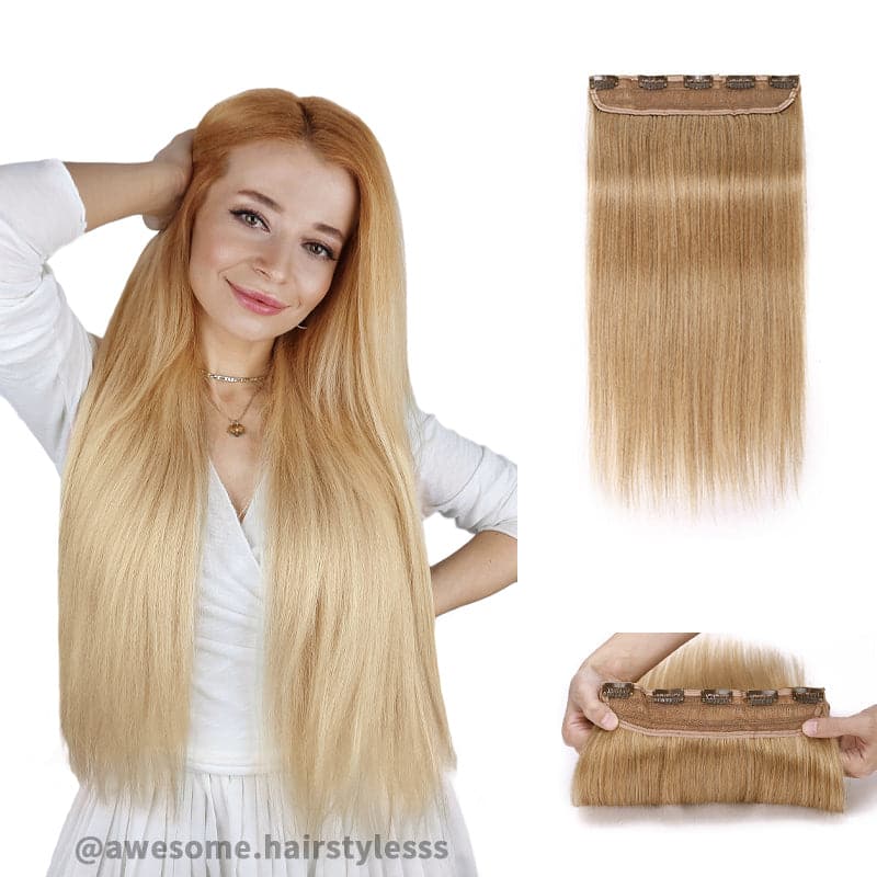 Blonde Clip In Human Hair Extensions Natural Straight Single Weft Full Volume E-LITCHI® Hair