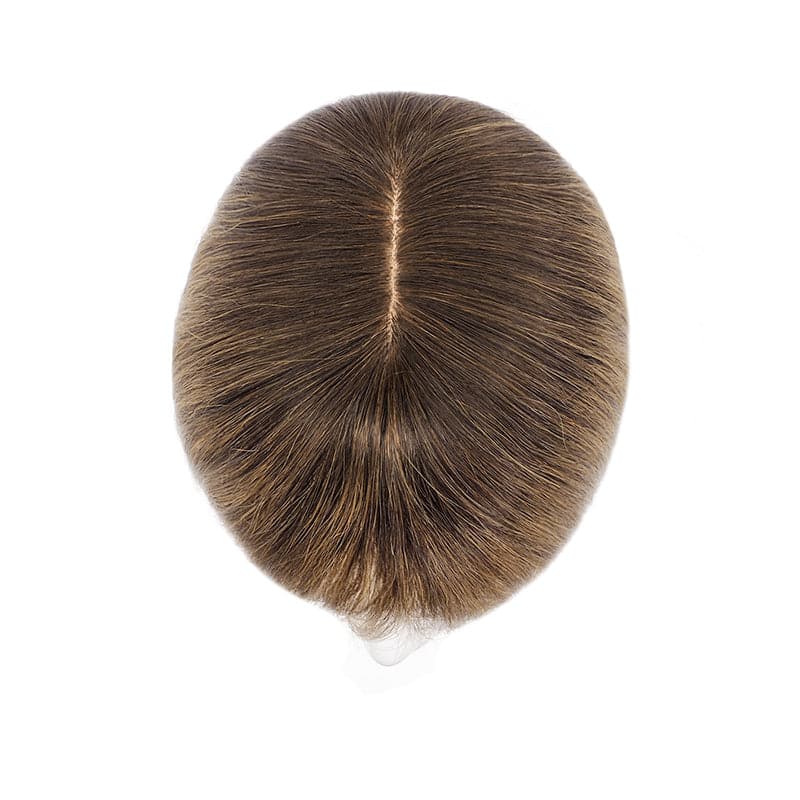 Brown Ombre Human Hair Topper With Bangs For Women Thinning Crown 7*13cm Base E-LITCHI Hair