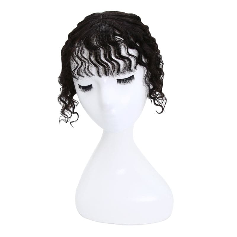 Susan ︳Curly Hair Topper With Bang For Thinning Crown 10*12cm Silk Base Natural Black E-LITCHI