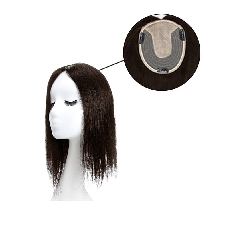 Human Hair Topper For Thinning Hair Dark Brown 13*15cm Silk Base E-LITCHI