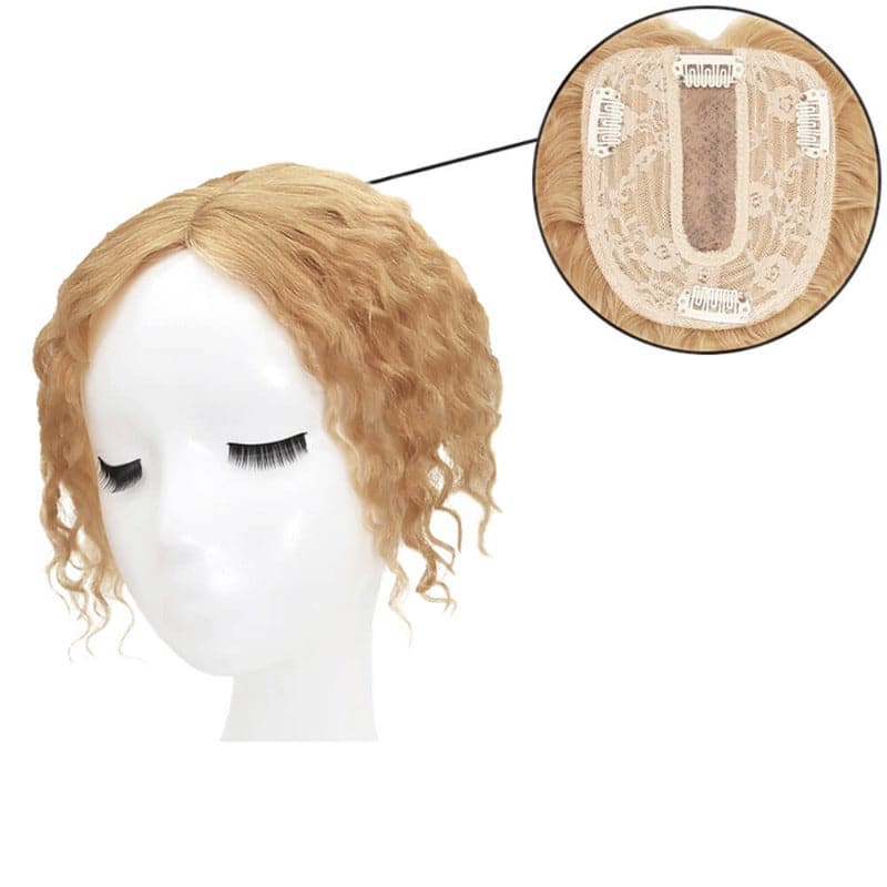 Susan – cheveux humains bouclés, pour couronne amincissante, Base en soie, blond foncé, 10x12cm