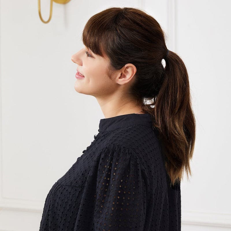 Medium Brown Human Hair Topper With Bang For Women Thinning Crown 10*10cm Base E-LITCHI