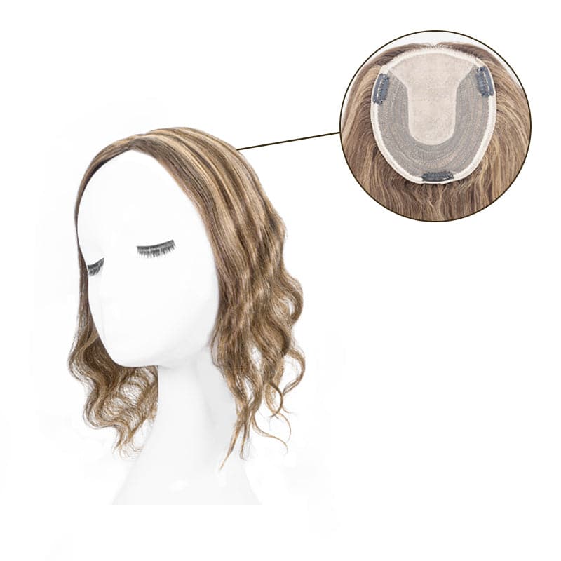 Wavy Human Hair Topper Caramel Highlights 13*15cm Silk Base E-LITCHI