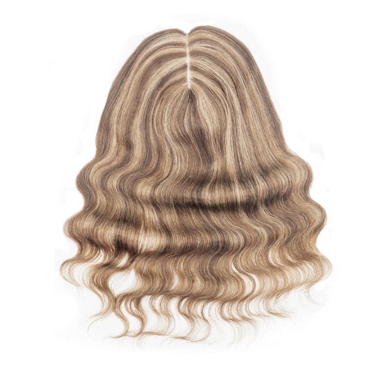Wavy Human Hair Topper Caramel Highlights 13*15cm Silk Base E-LITCHI