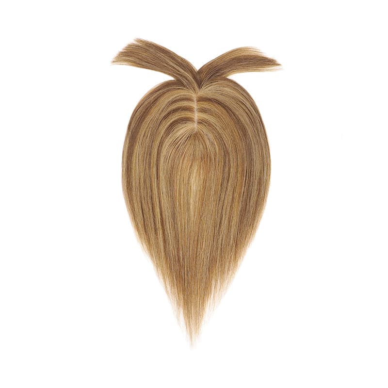 Caramel Highlights Human Hair Topper With Bangs For Women Thinning Crown 7*13cm Base E-LITCHI Hair