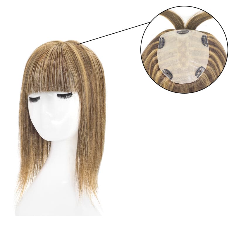 Human Hair Topper Caramel Highlights 15*16cm Base E-LITCHI
