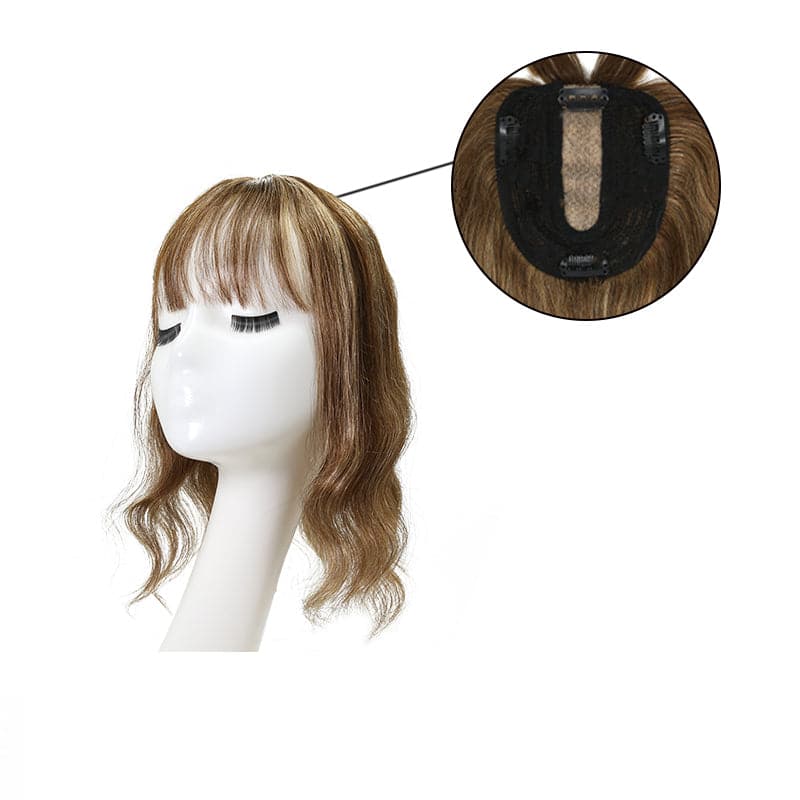 Susan ︳Caramenl Highlight Wavy Human Hair Topper With Bangs 10*12cm Silk Base E-LITCHI® Hair