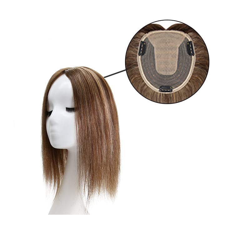 Human Hair Topper For Thinning Hair Caramel Highlights 13*15cm Silk Base E-LITCHI