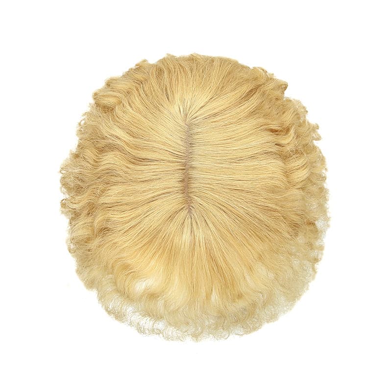 Susan ︳Curly Human Hair Topper With Bang For Thinning Crown 10*12cm Silk Base Natural Blonde E-LITCHI® Hair