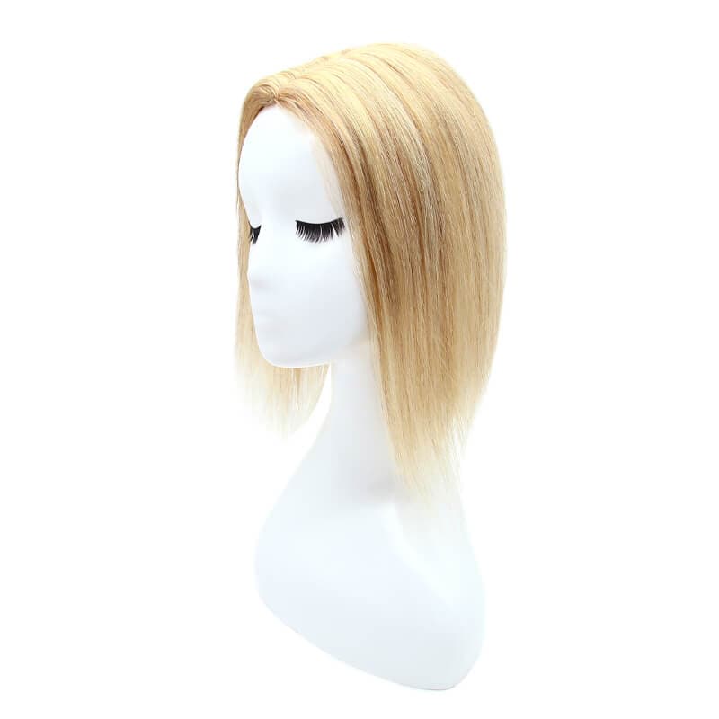 Susan ︳Blonde Highlights Echthaar-Topper für Frauen mit dünner werdender Krone, 10 x 12 cm Seidenbasis