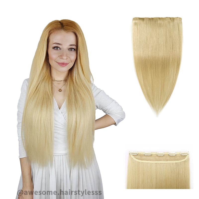 Blonde Clip In Human Hair Extensions Natural Straight Single Weft Light Volume E-LITCHI® Hair