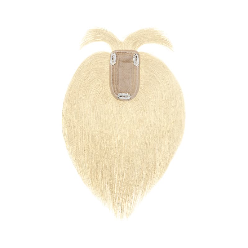 Platinum Blonde Human Hair Topper With Bangs For Women Thinning Crown 7*13cm Base E-LITCHI Hair