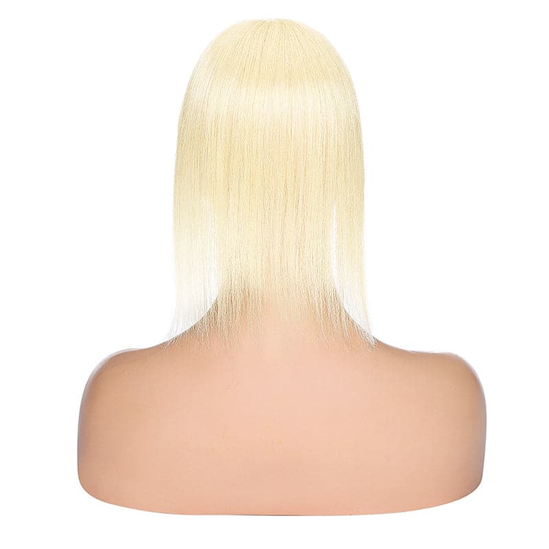 Platinum Blonde Human Hair Topper With Bang For Women Thinning Crown 10*10cm Base E-LITCHI