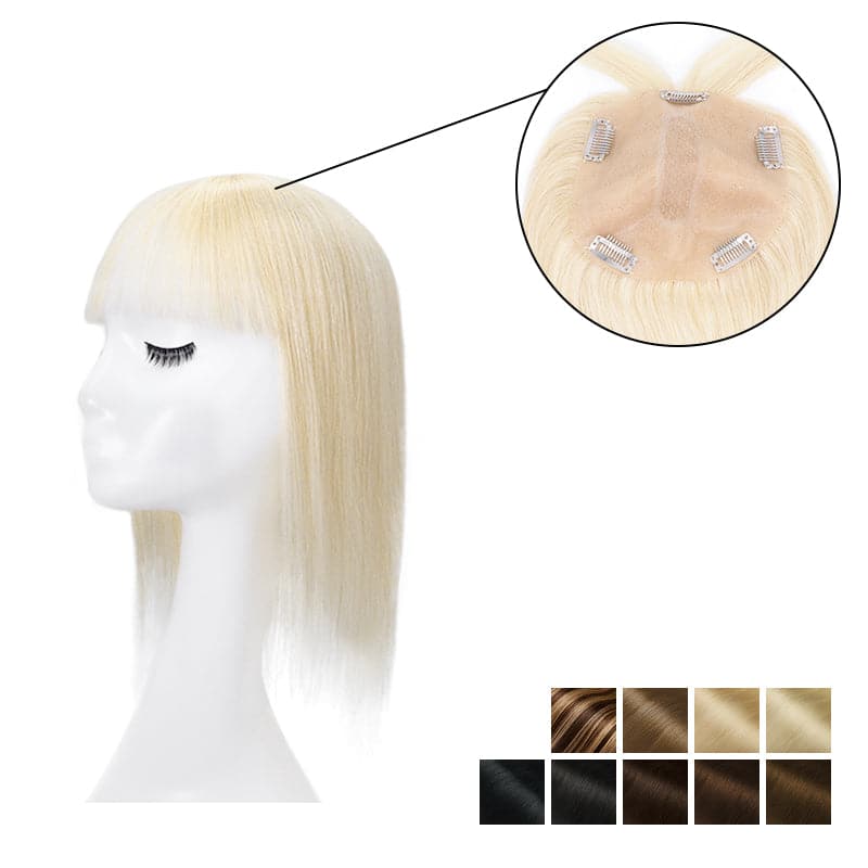 Human Hair Topper With Bangs 15*16cm Base All Shades E-LITCHI