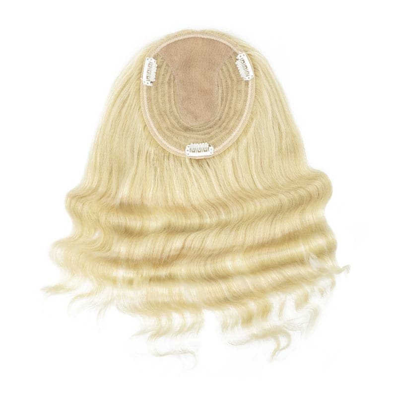 Wavy Human Hair Topper Bleach Blonde 13*15cm Silk Base E-LITCHI