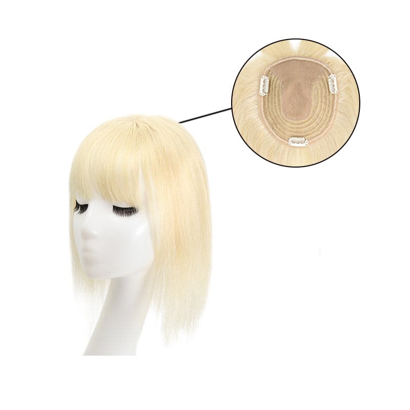 Human Hair Topper With Bangs For Thinning Hair Bleach Blonde 13*15cm Silk Base E-LITCHI