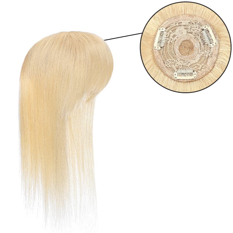 Blonde Human Hair Topper With Bang 10*10 Base For Women Thinning Crown E-LITCHI