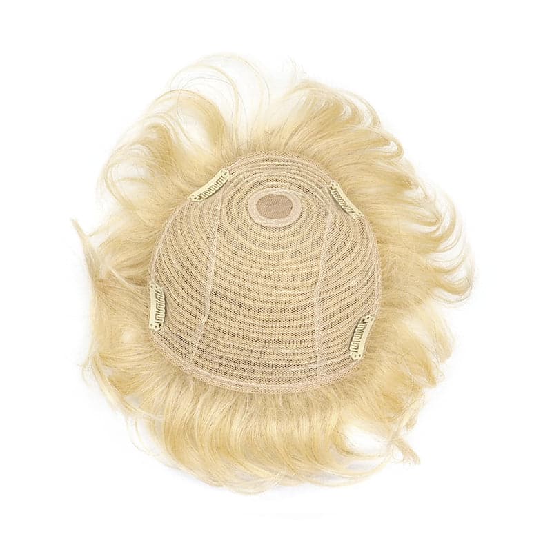 Human Hairpiece With Bangs For Women Short Hair 16*19cm Mono Base Topper Bleach Blonde E-LITCHI Hair
