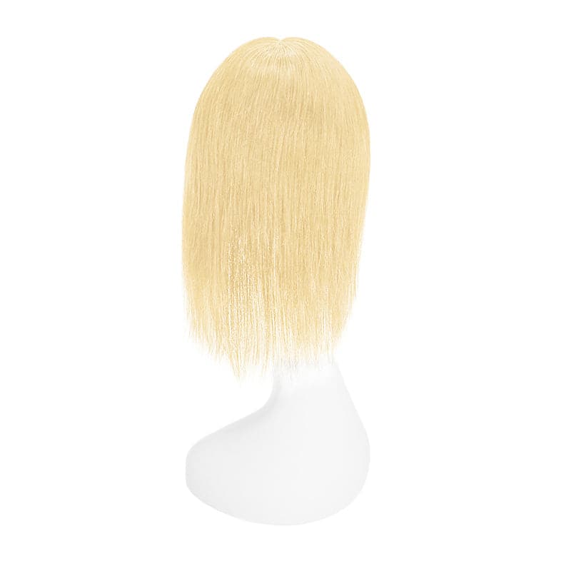 Bleach Blonde Human Hair Topper With Bangs For Women Thinning Crown 7*13cm Base E-LITCHI Hair