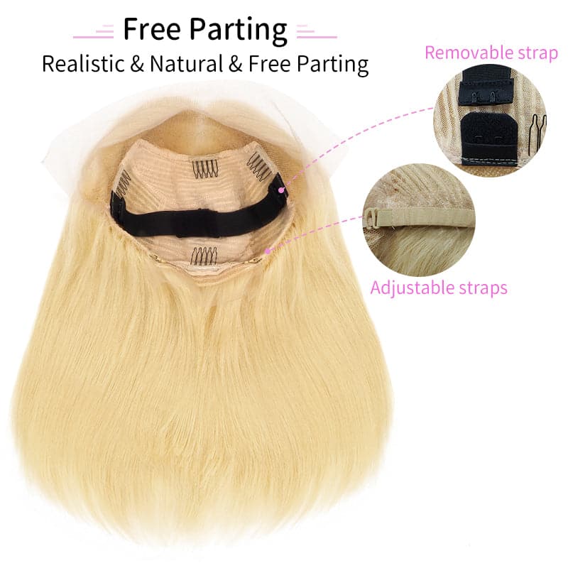 Lace Front 13x4 Human Hair Wigs Bob Straight Bleach Blonde Middle Parted E-LITCHI Hair