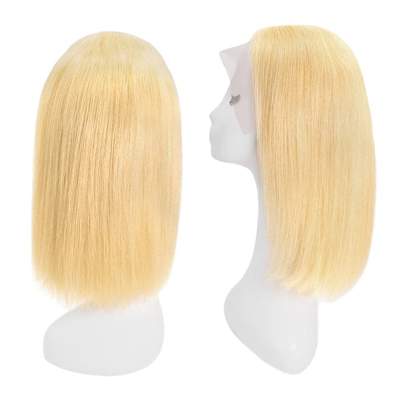 Lace Front 13x4 Human Hair Wigs Bob Straight Bleach Blonde Middle Parted E-LITCHI Hair